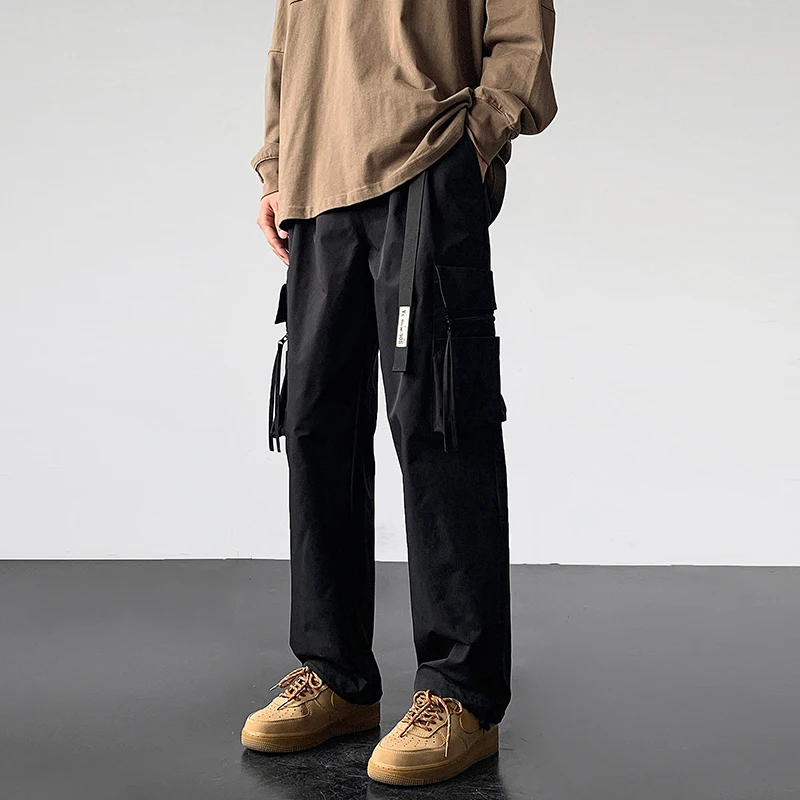 

LAPPSTER-Youth Men Korean Fashions Tactical Sweatpants Casual Stacked Joggers Y2k Streetwear Waterproof Pockets Gym Cargo Pants