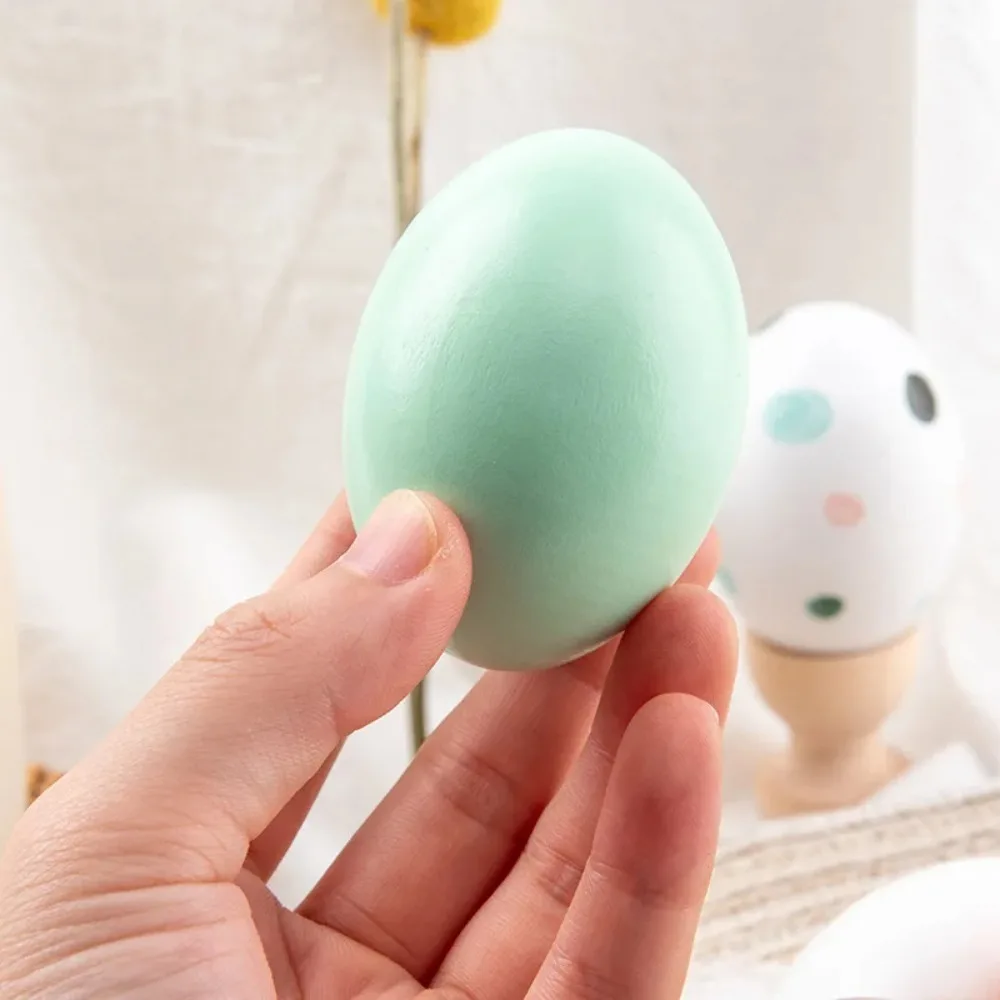10PCS Painted Exercise DIY Natural Wood Simulation Eggs Unfinished Graffiti Easter Egg Smooth Surface Fake Eggs Kids