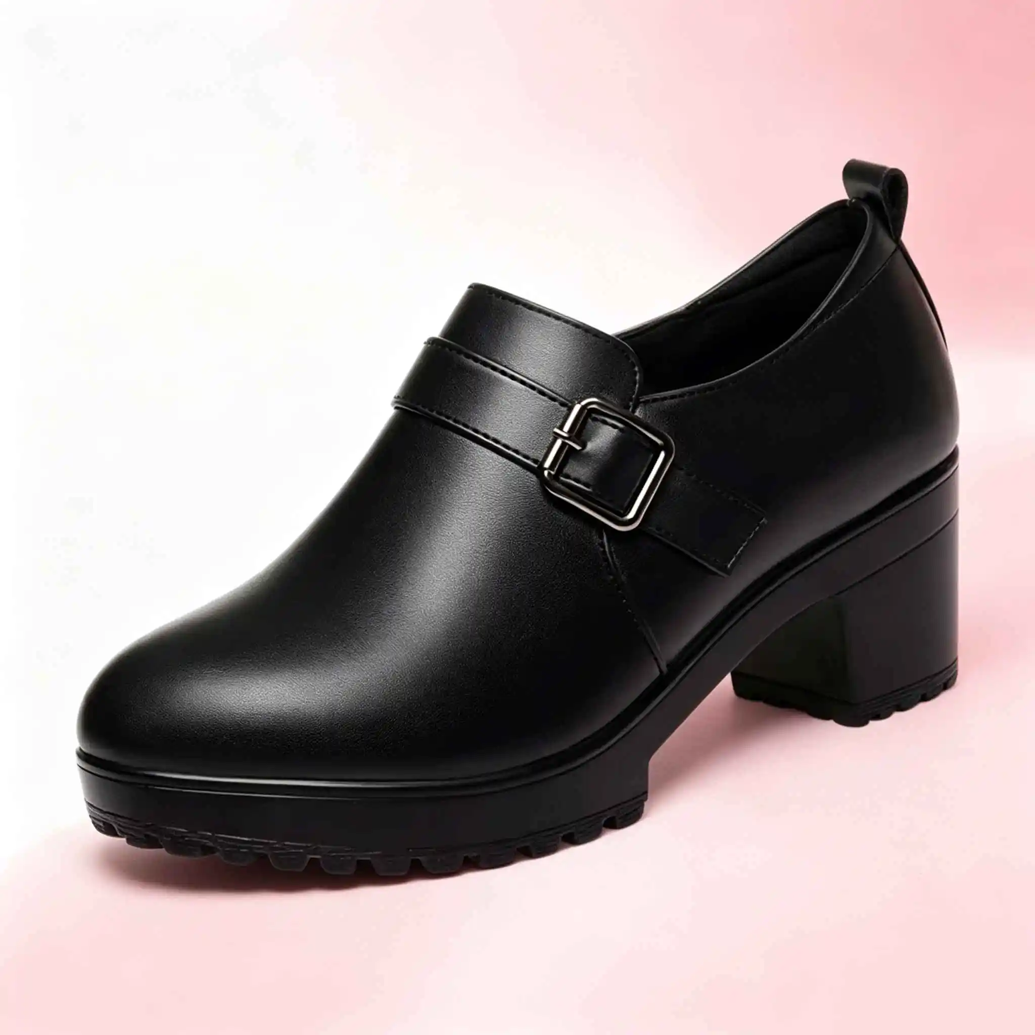 

6cm 8cm Fashion Breathable Comfortable Soft Leather Shoes Woman Block Heels 2026 Fall Thick Platform Shoes for Office Work Mom