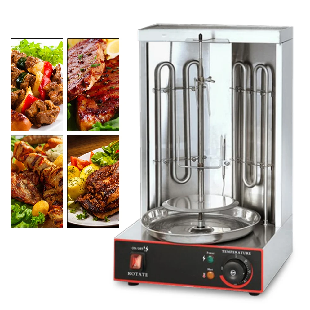 Kebab Machine Electric Vertical Broiler Gyro Grill Machine Temperature Adjustment Switch Stainless Steel 2 Burners 50-300 °C