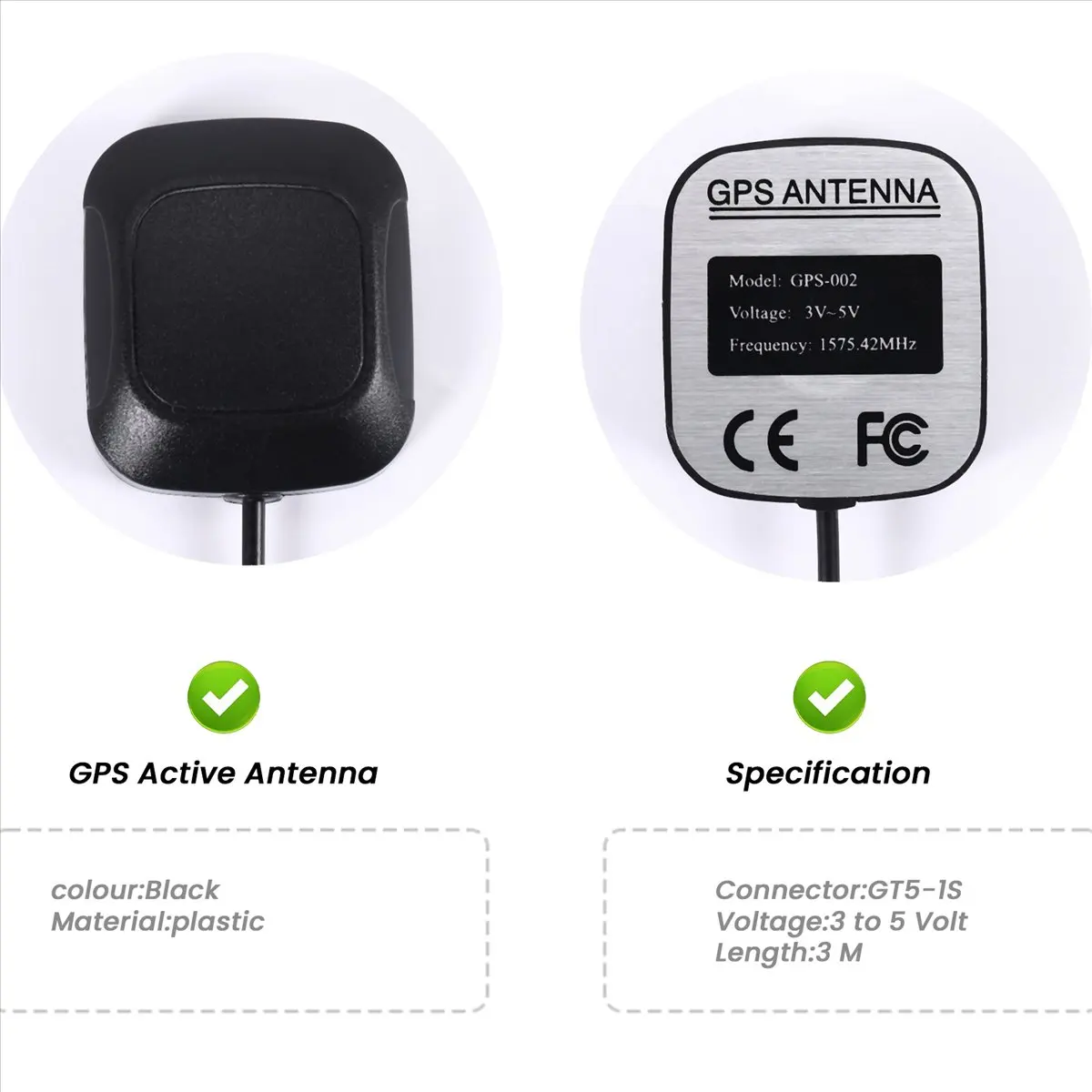 #62V (Black)GPS Navigation Active Antenna GT5-1S Jack Antenna Connector Cable 3m,Automotive Parts & Accessories