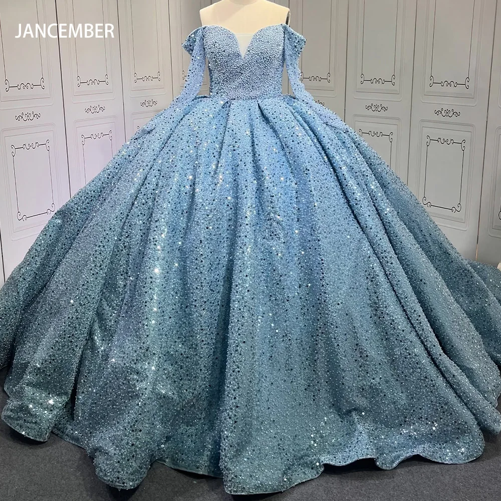 

Prom Gown Off Shoulder Ball Gown Quinceanera Beading With Cloak Fancy Sequin Slim Evening Party Dress For Birthday LSMU57
