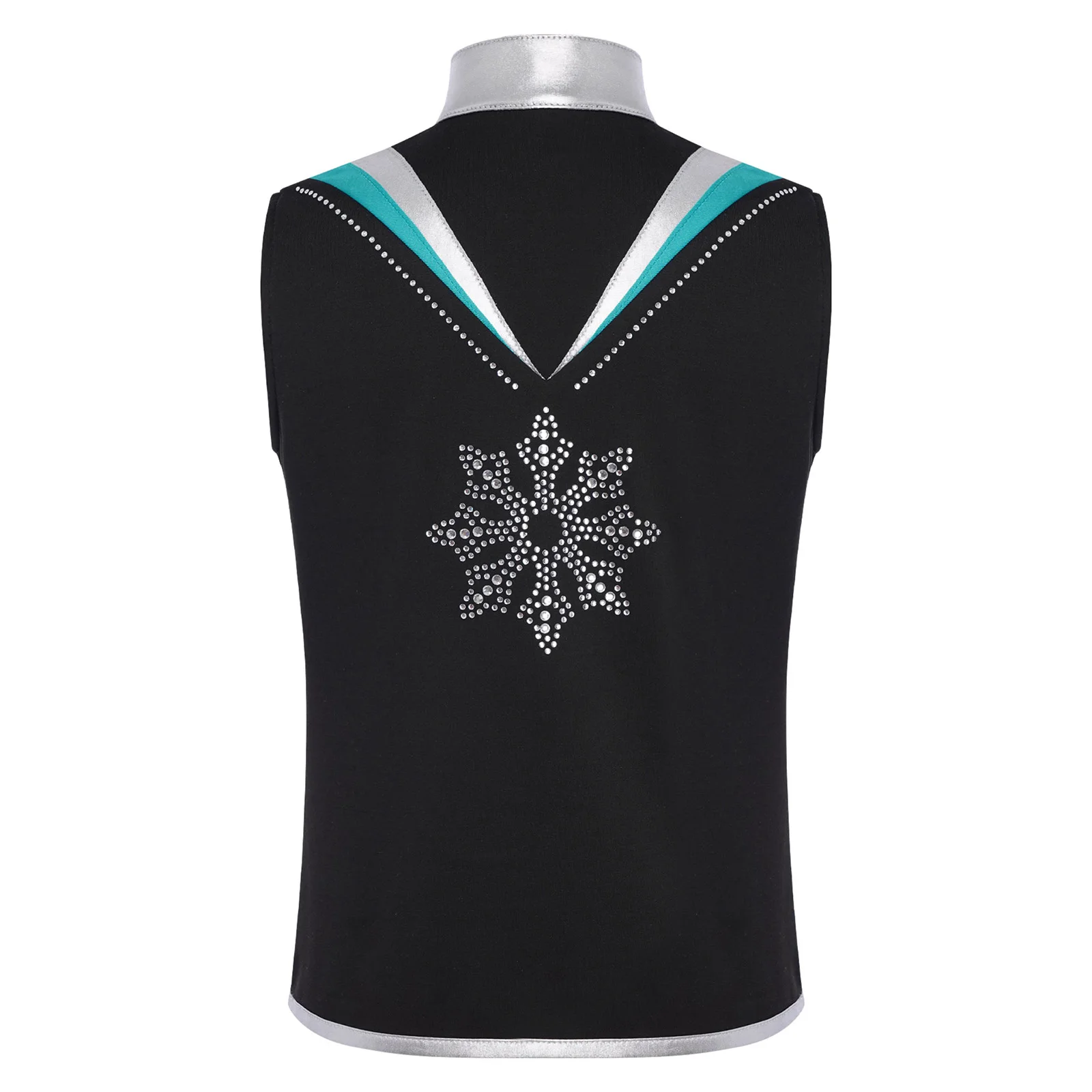 Chaleco de baile de patinaje artístico para niños y niñas, camiseta sin mangas con cuello levantado, copo de nieve brillante, Ballet, Yoga, entrenamiento de baile, práctica