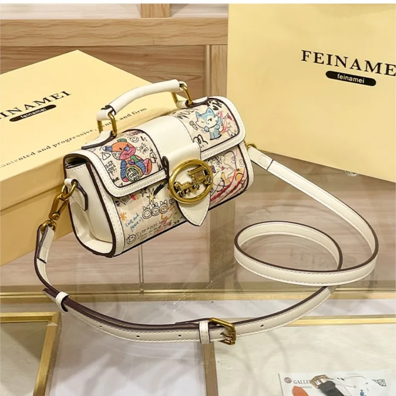 Ladies handbag, high-end designer graffiti handbag, 2024 new retro contrasting color commuting single shoulder crossbody bag