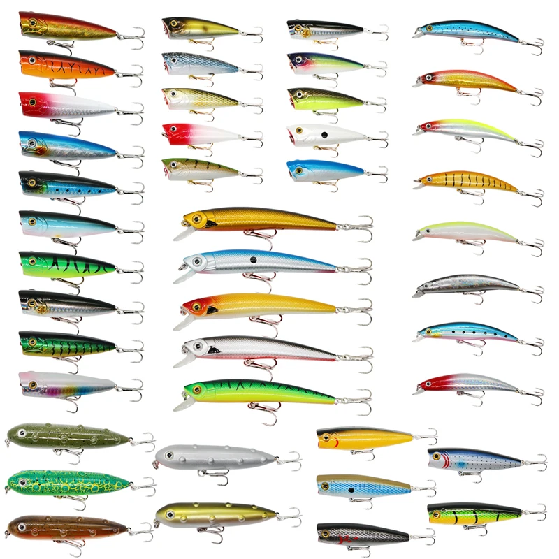 

Оптовые наборы рыболовных приманок: 43 шт. смешанных твердых приманок (минноу, карандаши, попперы) для ловли баса и щуки