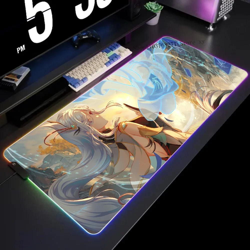 

Shenhe Genshin Impact Mousepad XXL RGB Gaming Mouse Pads HD Black Gamer Accessories Large LED