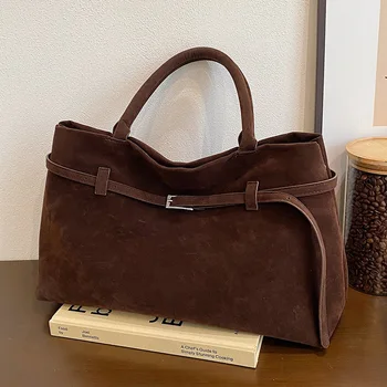 Sac à main en faux daim pour femmes, fourre-tout décontracté à loquet, sacs élégants pour femmes, sacs initiés, design décoratif, grande capacité, nouveau, 2024