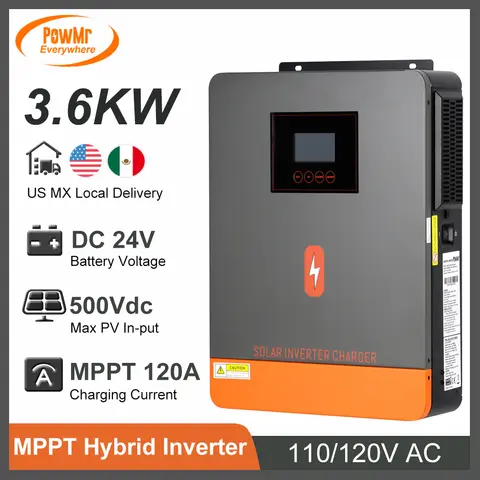 2.4KW 3.6KW Inverter solare ibrido 24V DC a 110/120V AC con 50A PWM 120A MPPT Regolatore di carica solare Inversor a onda sinusoidale pura