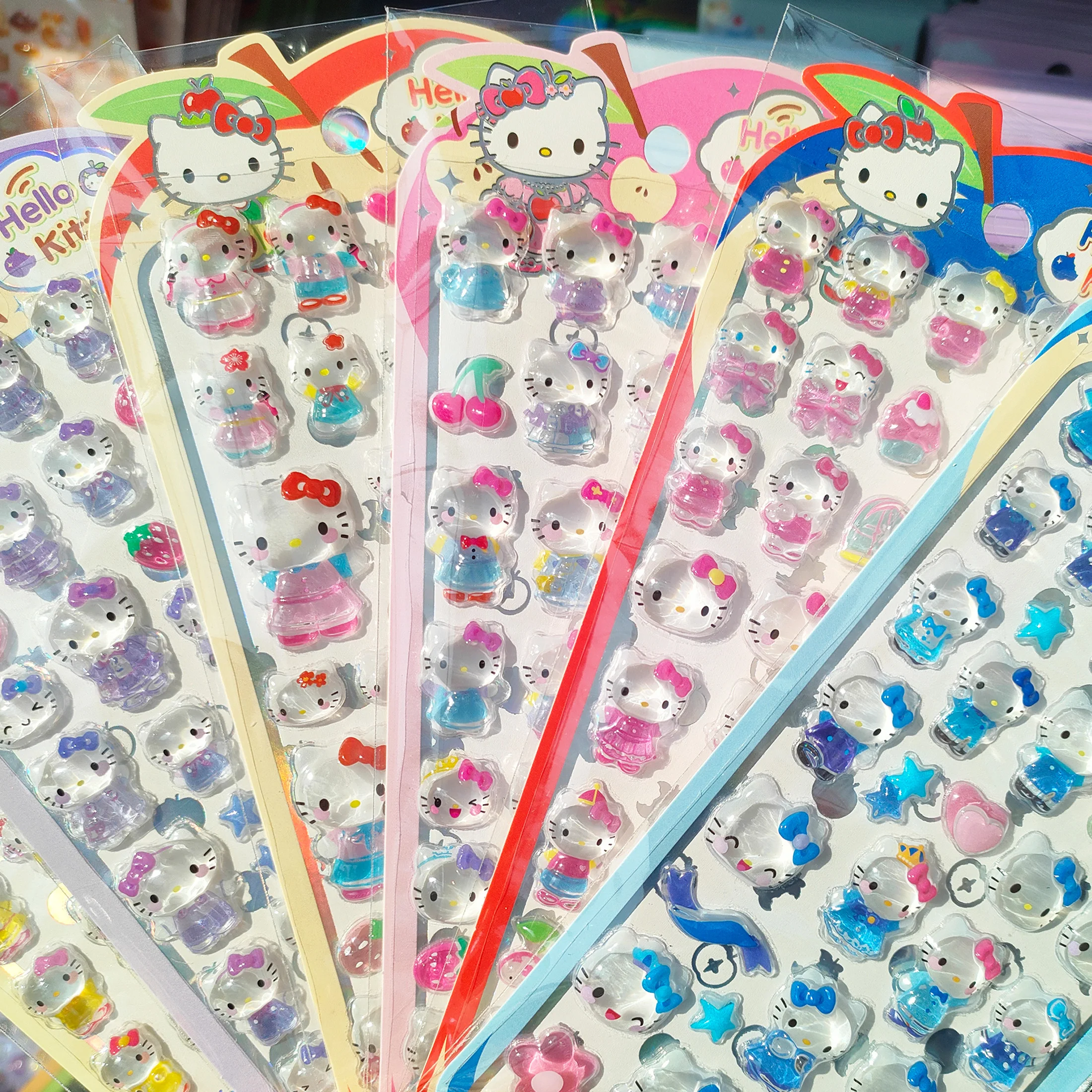 

2026 NEW 3D Sanrio Crystal Apple Kitty Stickers Cute Apple Decals Great for Girls Phone Case DIY Kawaii Exchange Gift Decoration