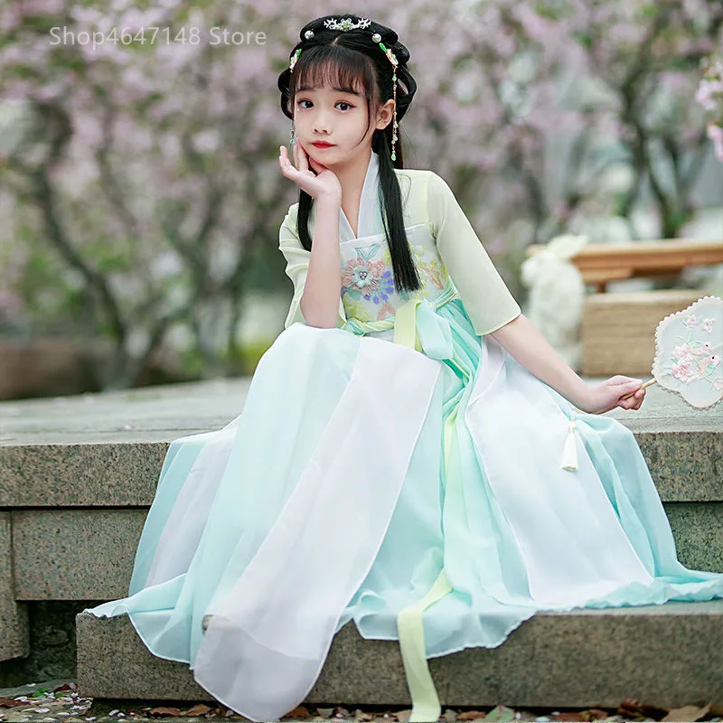 

Girls Chinese Style Ancient Super Fairy Hanfu Kid Children Costume Tang Suit Dress Child Princess Perform summer Stage Dresses