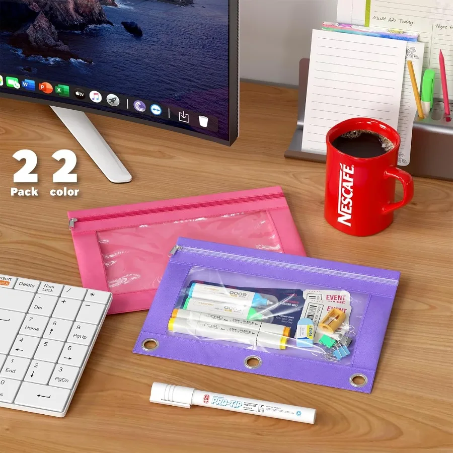2 pacote bolsa de lápis para 3 anel binderbinder lápis bolsa com zíper 3 anel lápis caso com janela clara grande capacidade lápis b