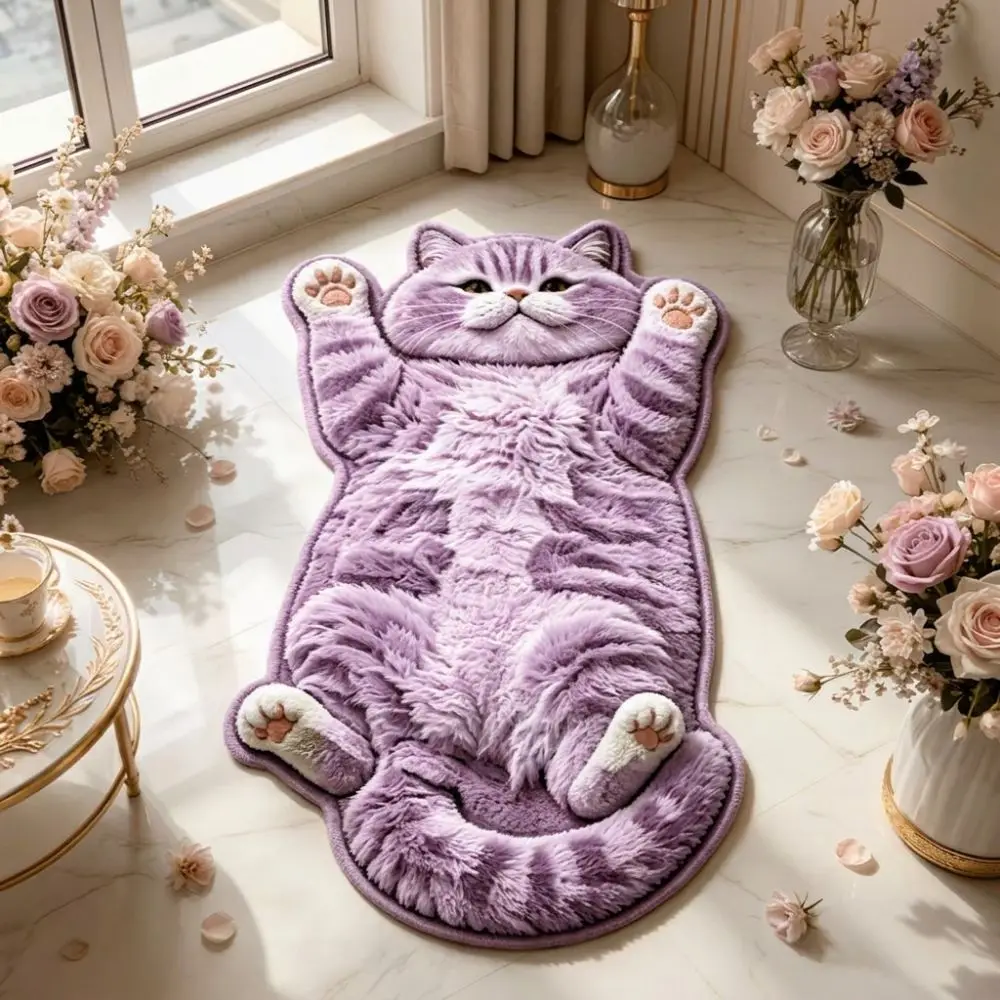 Soft 2D Cat-Shaped Area Rug Non-Slip Anti-fouling Home Decor Carpet Easy to Clean Cartoon Carpet Bedrooms