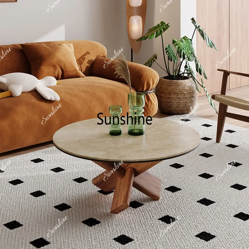Solid wood travertine rock slab coffee table Modern simple small tea tableTJ