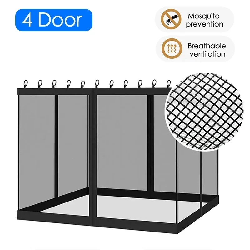 

4-Door Outdoor Anti Mosquito Insect Fly Bug Curtain Gazebo Canopy Net Screen Sidewall Curtain with Zipper Universal Replacement