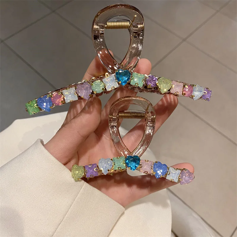 South Korea Dongdaemun Crystal Colorful Candy Full Diamond Grip Back Head Shark Clip Cute Girl Hair Accessories Hair Claws