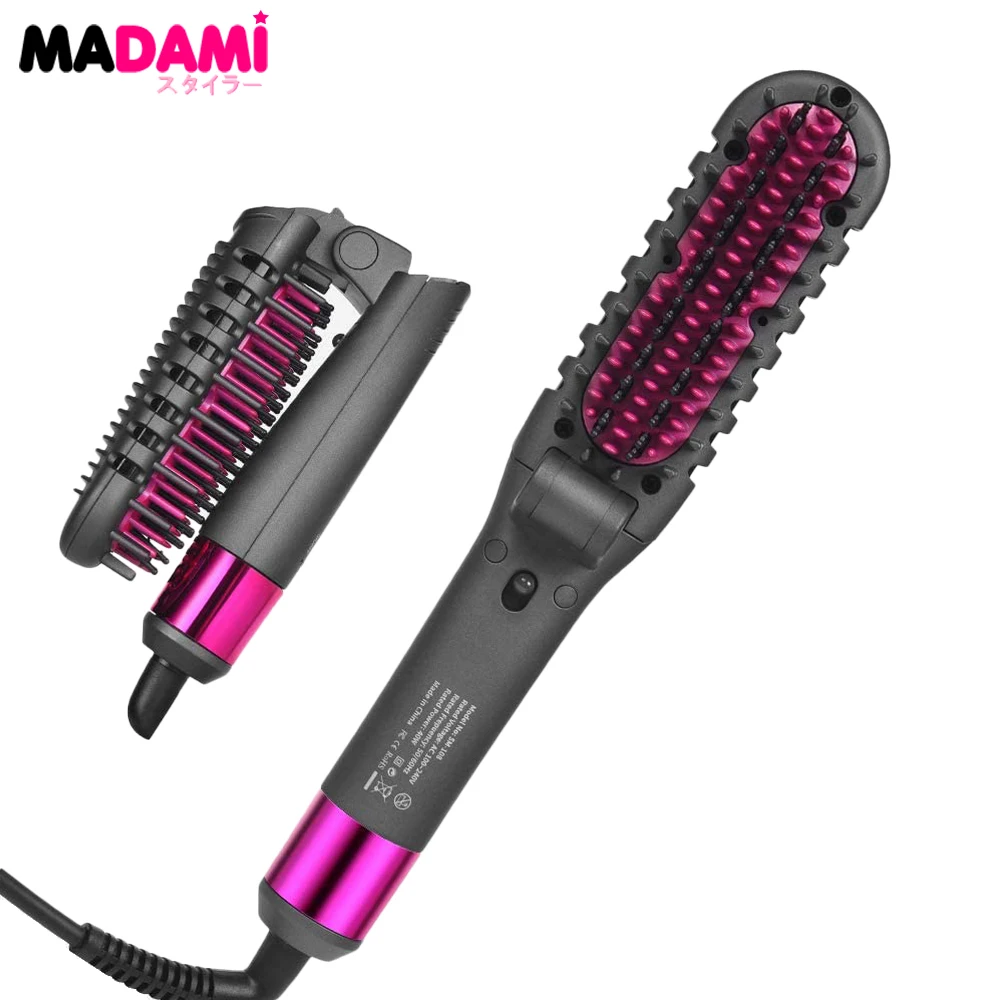 Hair Straightener Brush Foldable Electric Hot Combs Ceramic Coated Anti-scald Hair Flat Iron Dual Voltage