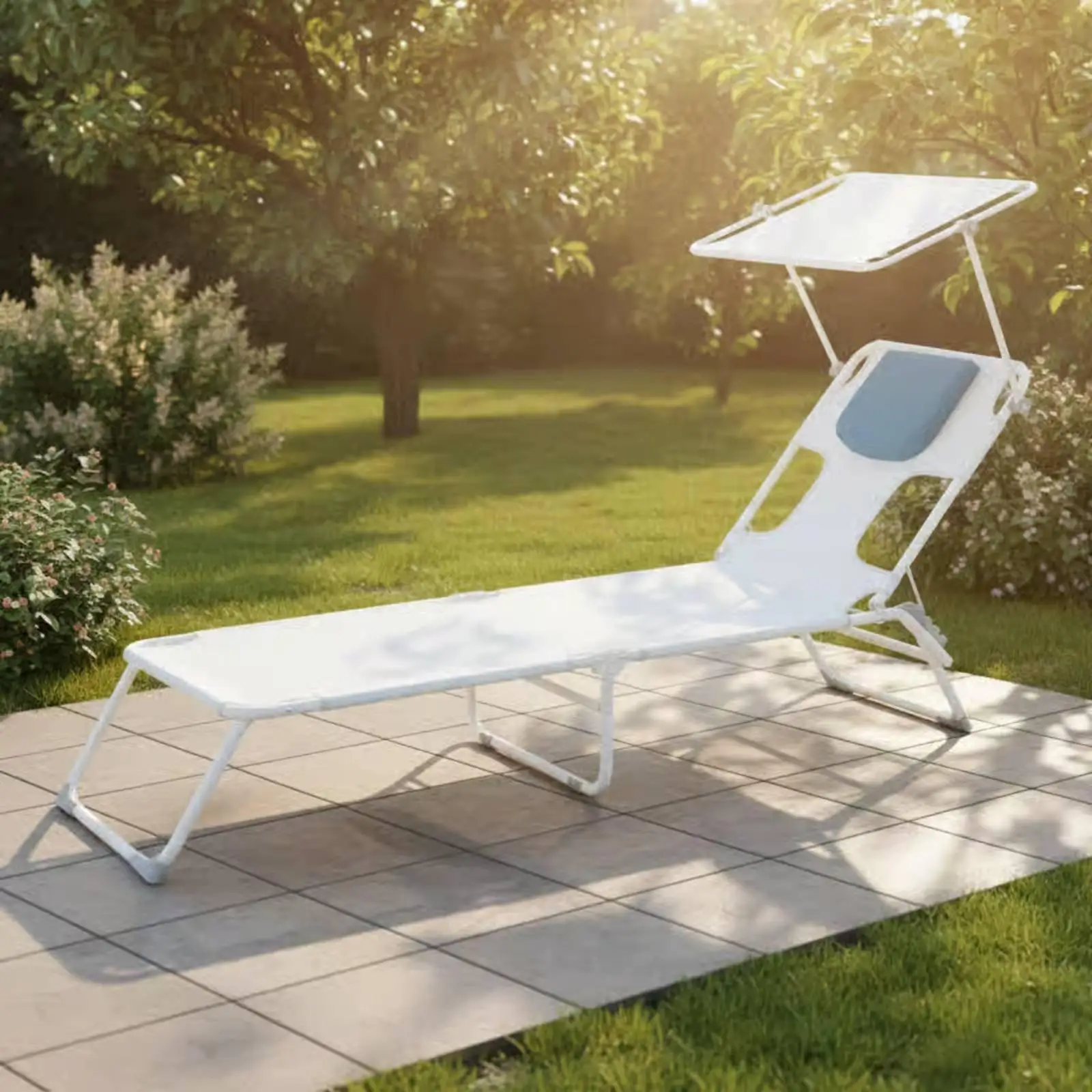 Face down Tanning Chair Foldable Design Face down Tanning Lounger Detachable Pillow Folding Sun Lounger with Canopy for Outdoor