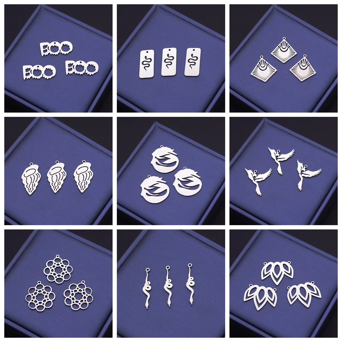 3pcs Mermaid Charms DIY Earring Necklace Bracelet Lotus Flower Snake Conch Phoenix Crane Bird Moth Pendant For Jewelry Making