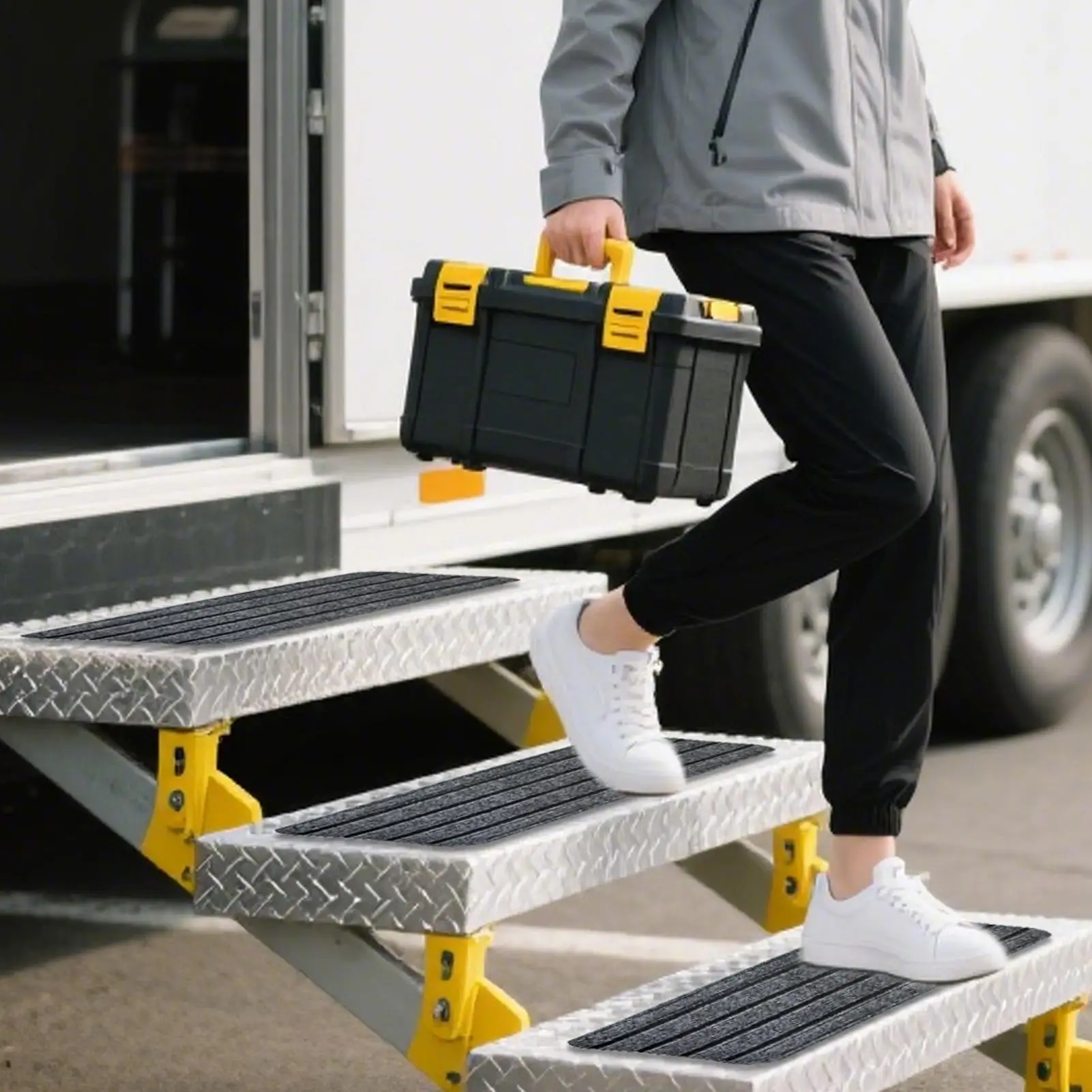 RV Step Rug 4 Pieces RV Stair Treads Stain-resistant Anti-slip Treads For Pet Outdoor Home Vehicle Deck Hotel Travel Truck