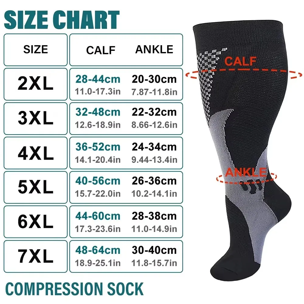 Compression Socks 3XL-7XL Fat Socks Fat Plus Large Leg Sports Socks Running Fitness Cycling Calf Stockings Pressure Elasticity
