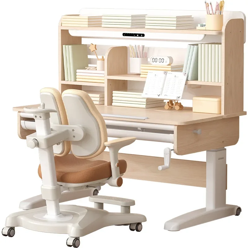 Study table can be lifted, table and chair set, desk solid wood writing home