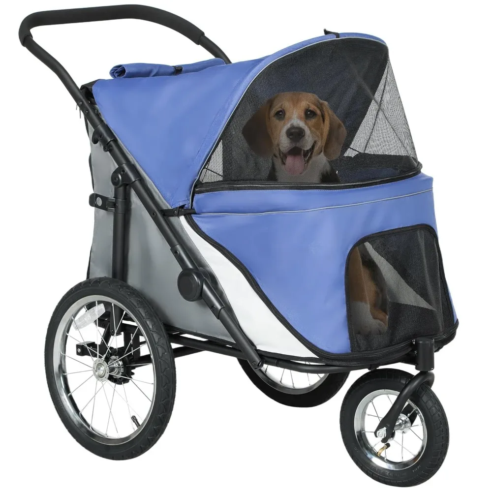 

Dog Stroller, Pet Stroller 3 Wheels with Easy One-Hand Fold, Rubber Wheels, Storage Bag, Soft Cushion, Safety Leash, for Small