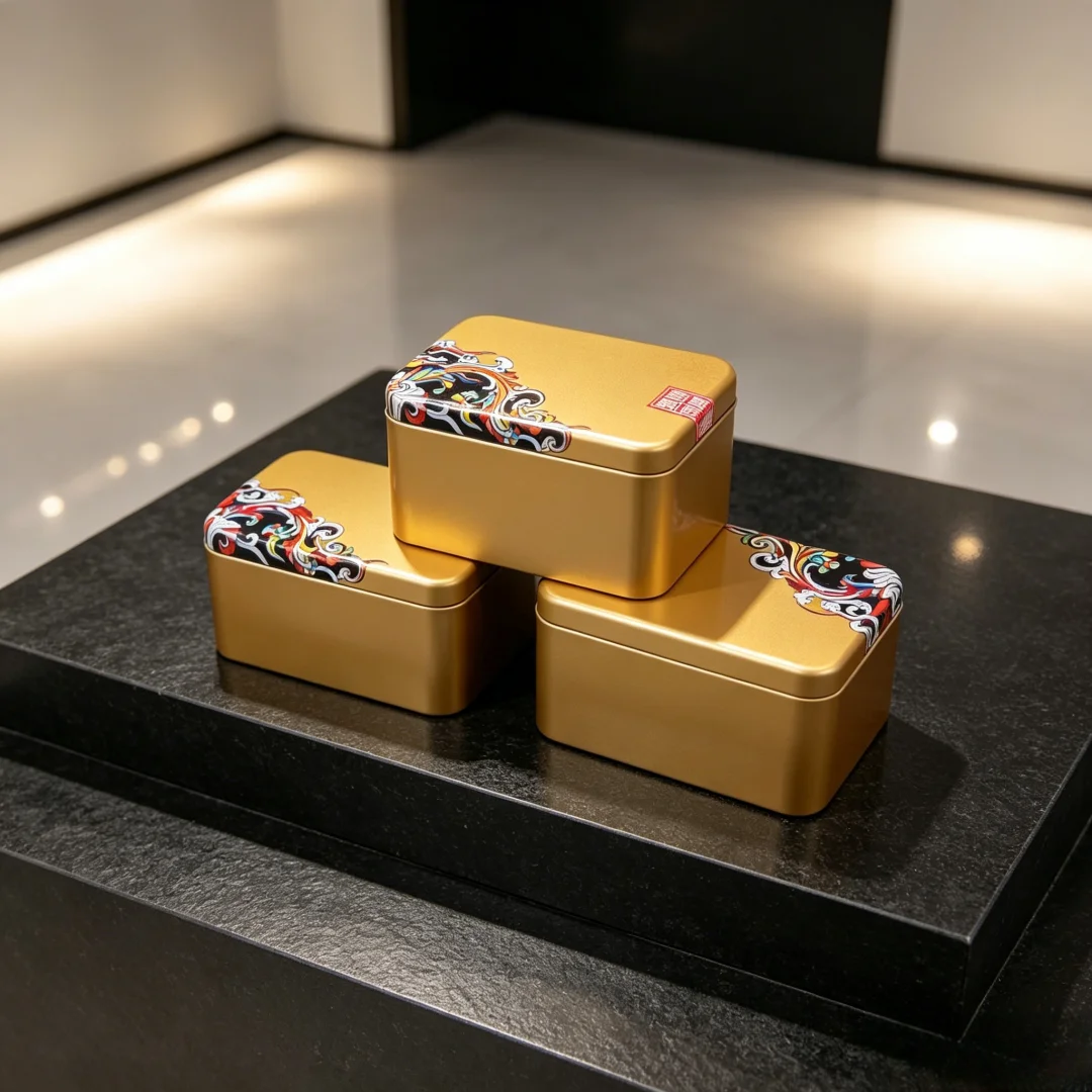 High End Customization Chinese Style Yunnan Puer Pu'er Small Brick Horseshoe Mouth Iron Box 250g/500g Sealed Saving Ornament Box