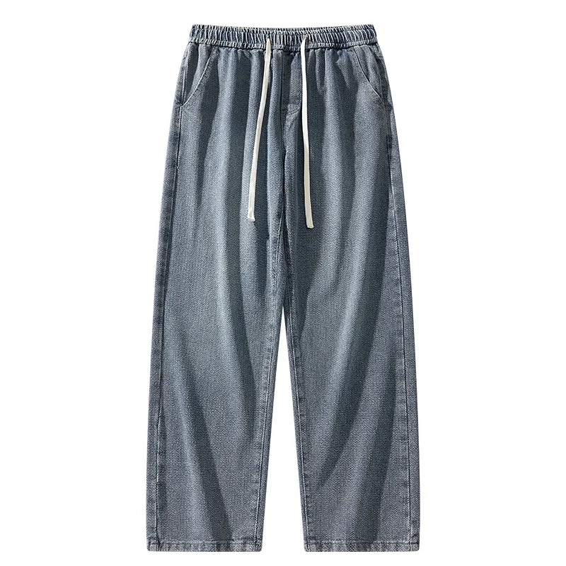 Jeans Kaki Lebar Longgar Modis Pria 2025, Jeans Longgar Retro Jalanan Lurus Kasual, Jeans Nyaman Kasual, Elasti