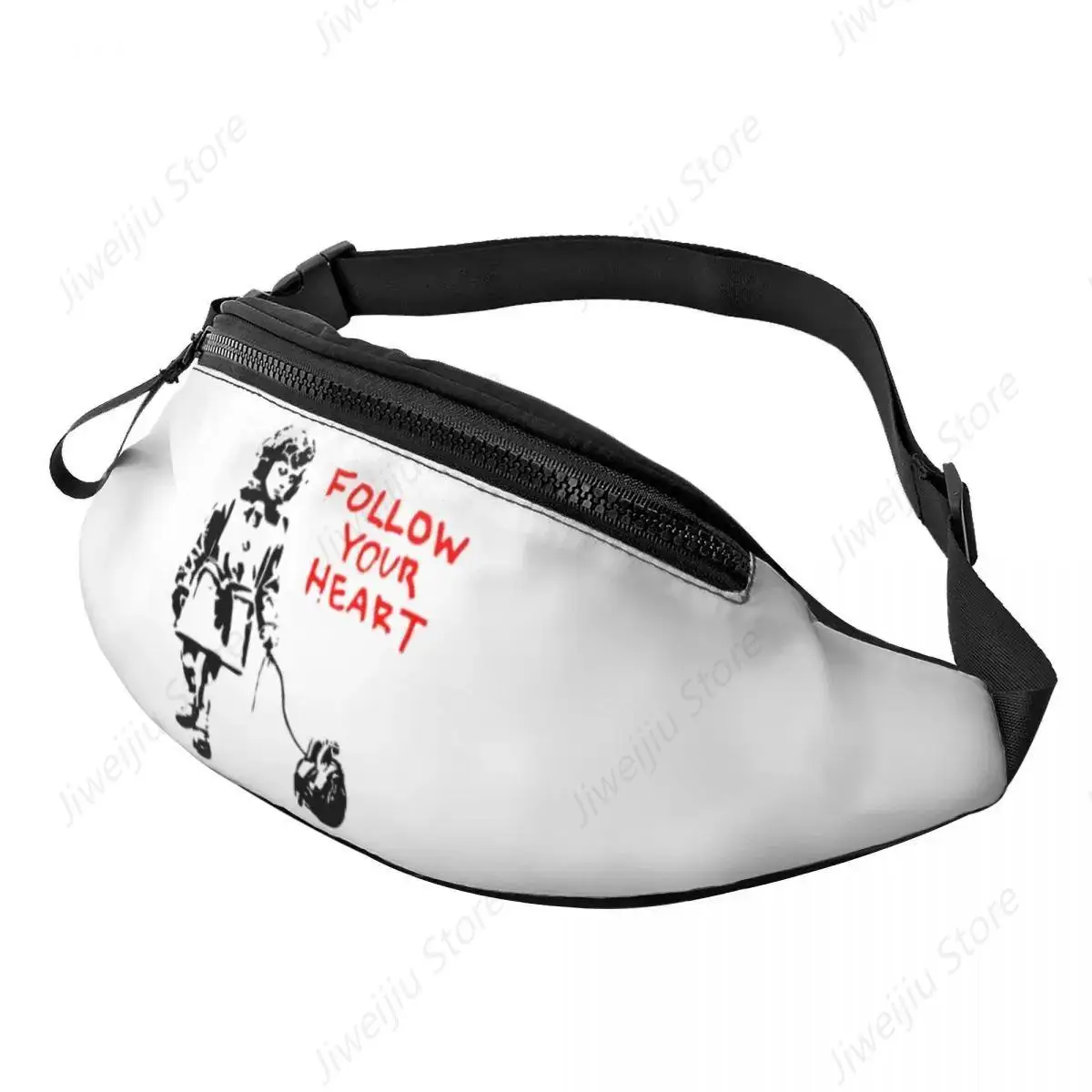 

Fashion Banksy Follow Your Heart Fanny Pack Women Men Street Pop Art Crossbody Waist Bag for Camping Biking Phone Money Pouch
