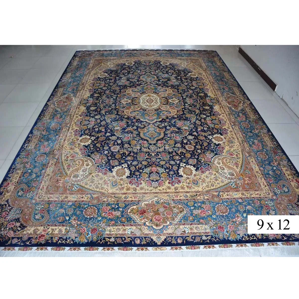 9x12 Customize Uzbekistan Silk Carpet Hand Knotted Blue Luxury Persian Design Chinese Carpets High Quality Handmade for Germany