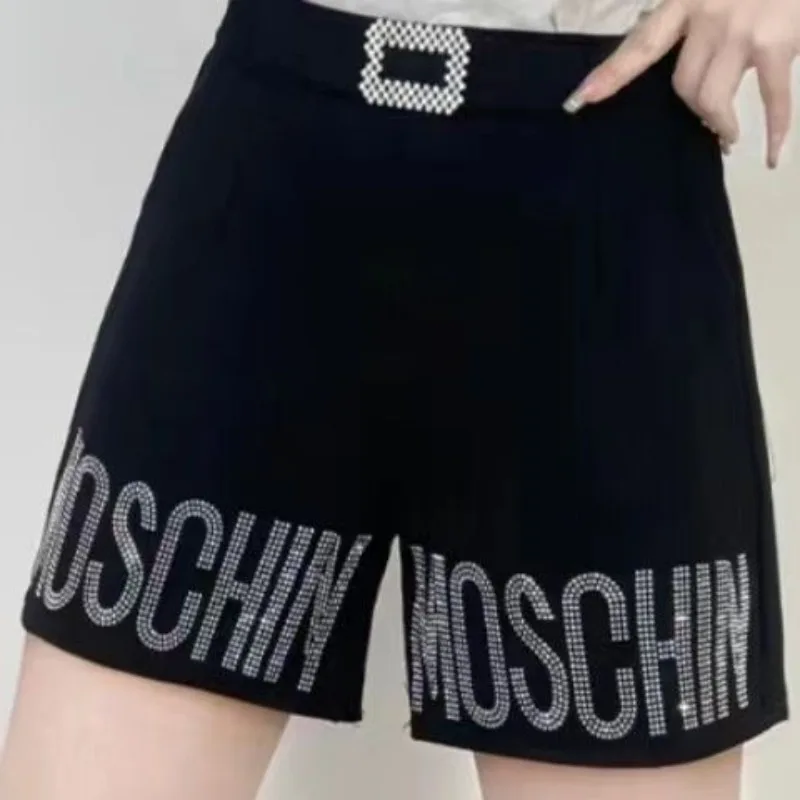 Women\'s High Waist Solid Rhinestone Shorts Fashion Loose Korean Diamonds Wide Leg Pants Spring and Autumn New Straight Pants