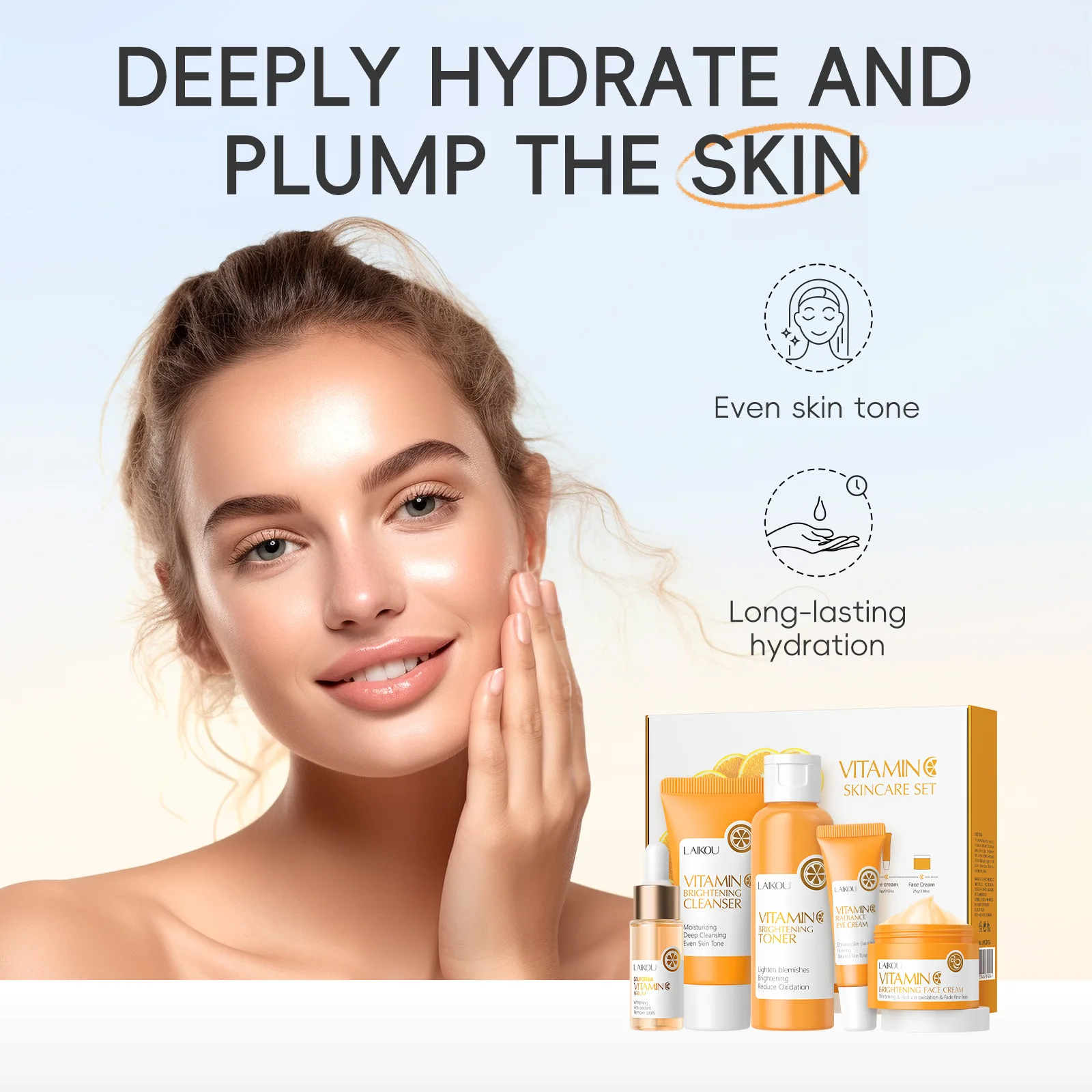 

LAIKOU 5 Pieces Vitamin C Facial ​Refreshing Care Set Eye Cream Face Cleanser Essence Lighten VC Brightening Care