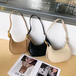 Women's bag 2024 new design sense fashionable and simple plaid woven women's leather shoulder bag dumpling bag mobile wallet