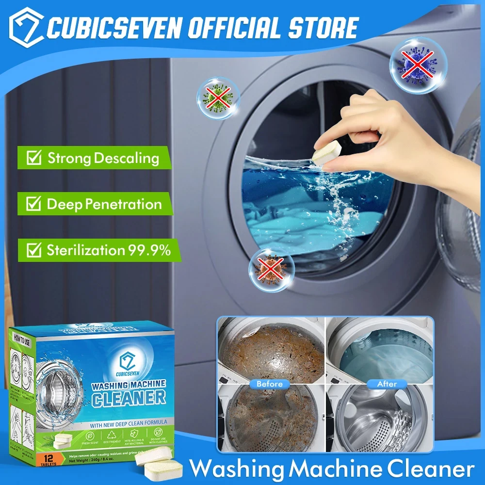 Cubicseven 12PCS Cleaning Wash Tablet Washing Machine Deep Cleaning Agent Suitable For Front and Top Mounted Washing Machine