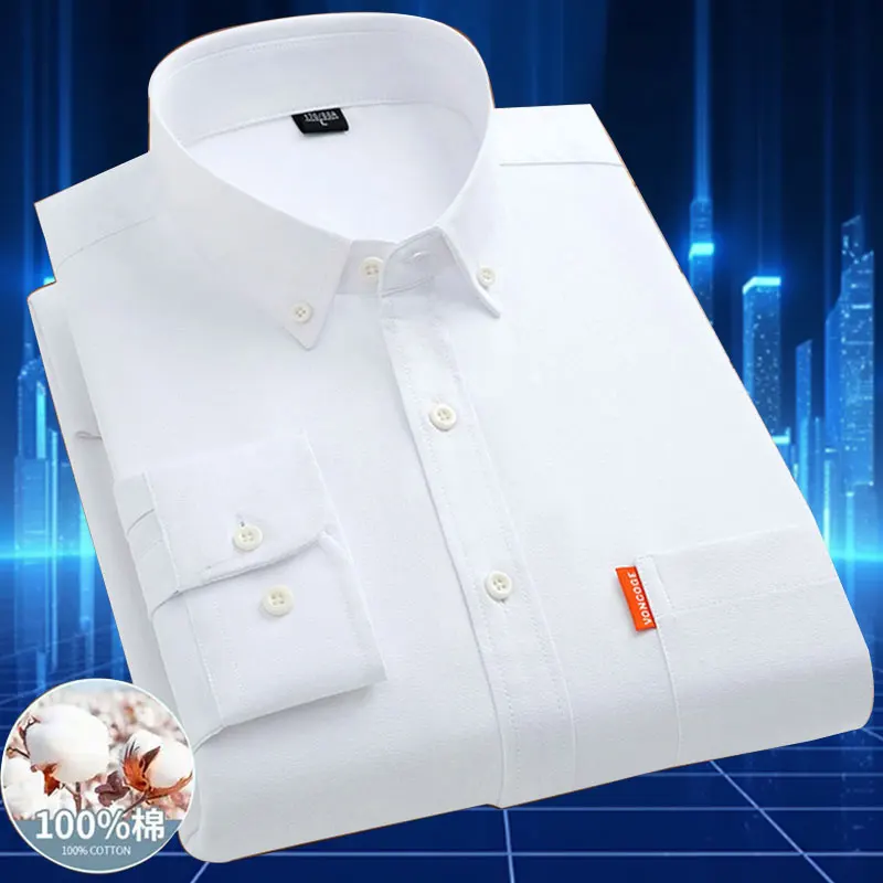 Chemise à manches longues Oxford pour hommes, 100% coton, sans repassage, mode plaid, rayure, décontracté, haute qualité, printemps, été, 6XL, 7XL