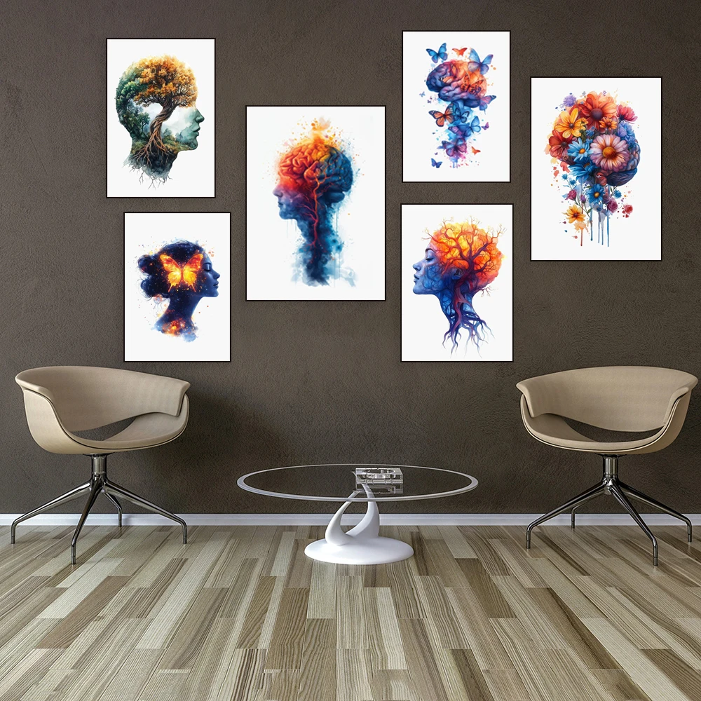 Brain watercolor art, neurodiversity brain, brain tree print, nervous system art, neurology artwork, psychologist painting poste
