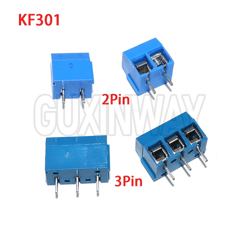 5-20Pcs KF301-2P KF301-3P 5mm PCB Screw Terminal Block KF301 2 Pin 3 Pin Wire Connector Straight Needle Blue