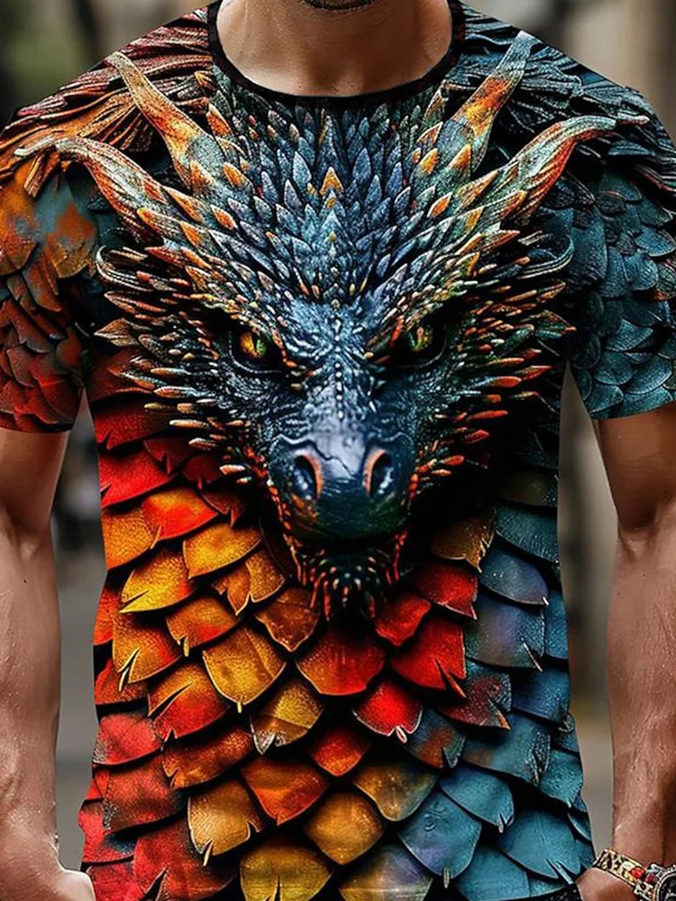 2024 Summer Men\\\'s Casual T-Shirt Graphic Dragon Casual Subculture 3D Print Gradient printing Sports Comfortable Tops Street