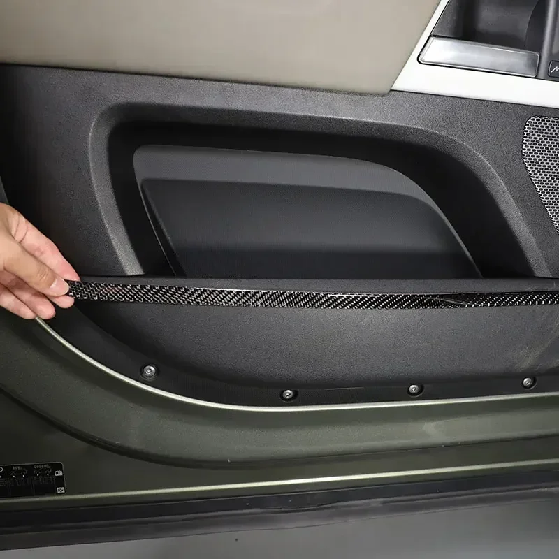 Soft Carbon Fiber Car Inner Door Panel Storage Box Sidebar Trim Sticker Car Accessories For Land Rover Defender 110 2020-2024