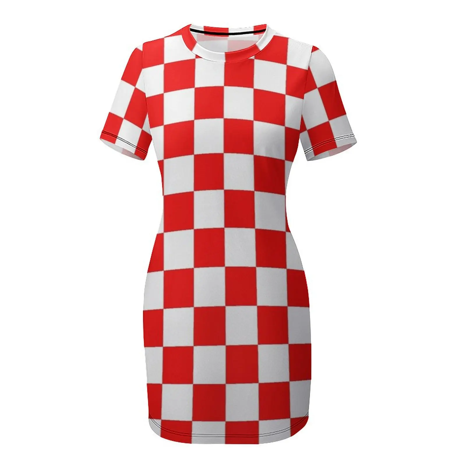 Croatia Checkerboard Short Sleeved Dress clothes for woman