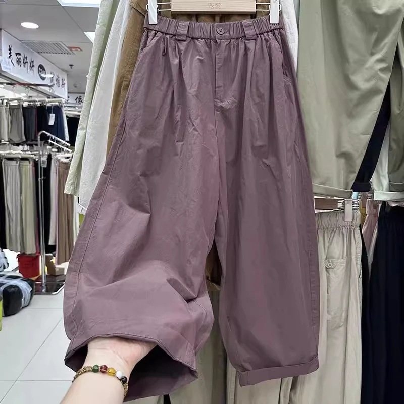 plus Size Elastic Waist Casual Pants Men's Summer High Waist Balloon Pants Pleated Harlan Dad Pants Straight Leg Long Trousers