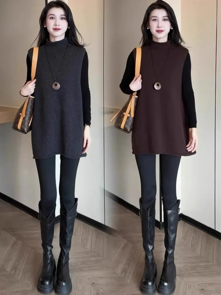 Sli Vielseitiges Damen-Weste- und Basis-IRT-Set, schlankmachender zweiteiliger Anzug, lässiger Winter-Faion, trendige Quali-Basischicht