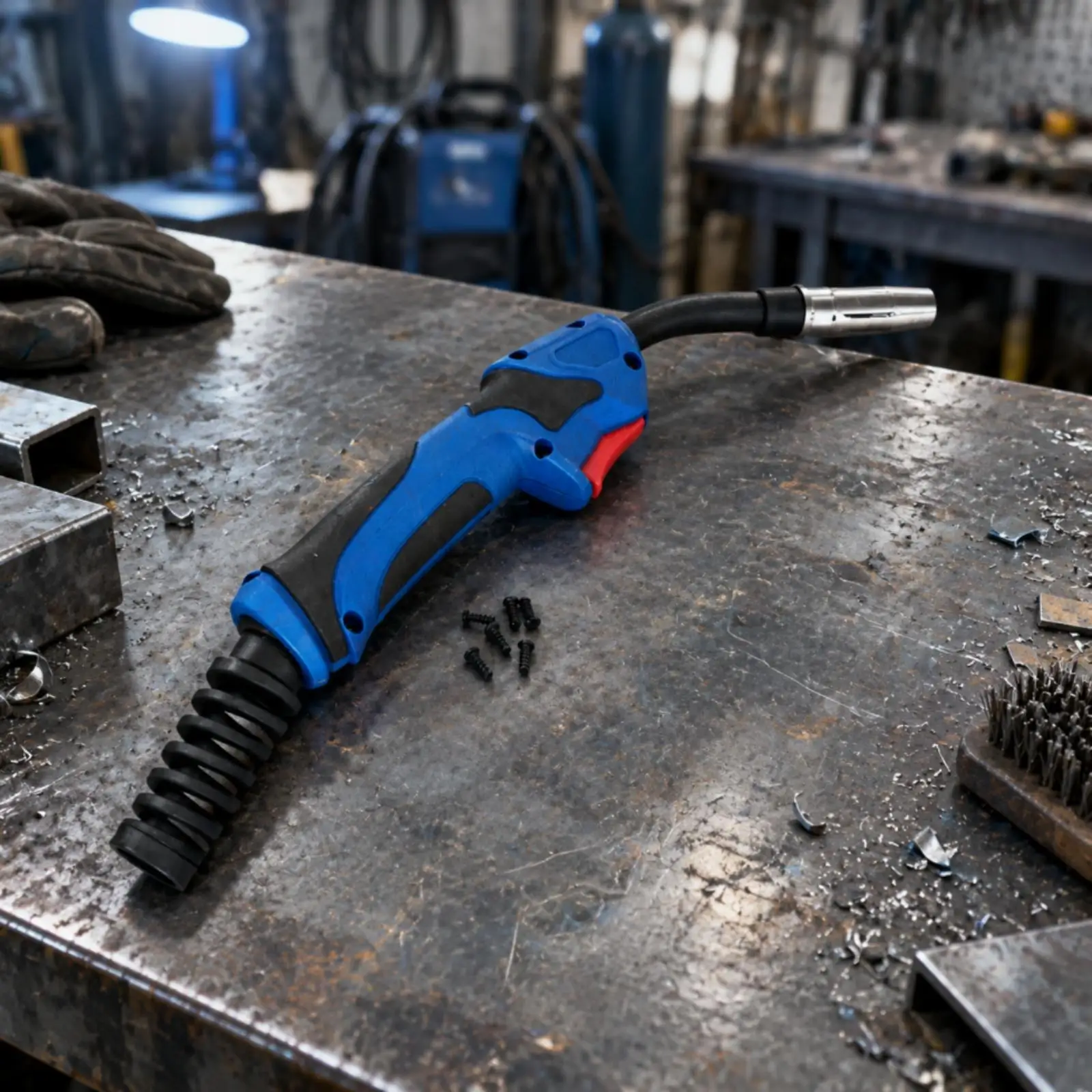 Curved MIG Welding Torch Head Assembly with Blue Handle for 200amp Mig Welding Machines Workshop Replacement Part