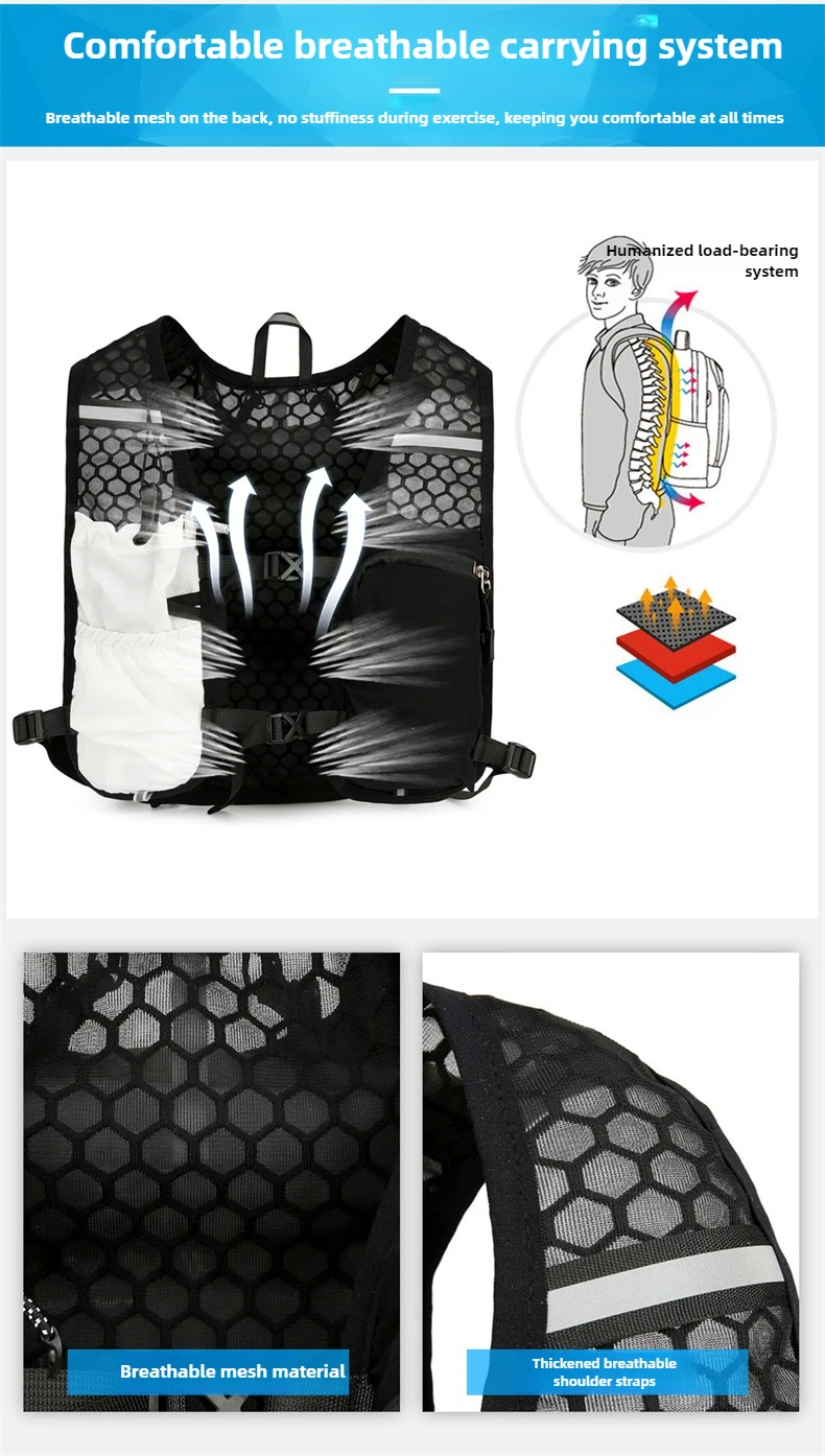 Reflektierende Laufweste mit Trinkflaschenhalterung, Fahrradrucksack für Outdoor-Sportarten wie Klettern, Wandern, MTB und Rennrad – Verstellbare Westentasche – Detail 5