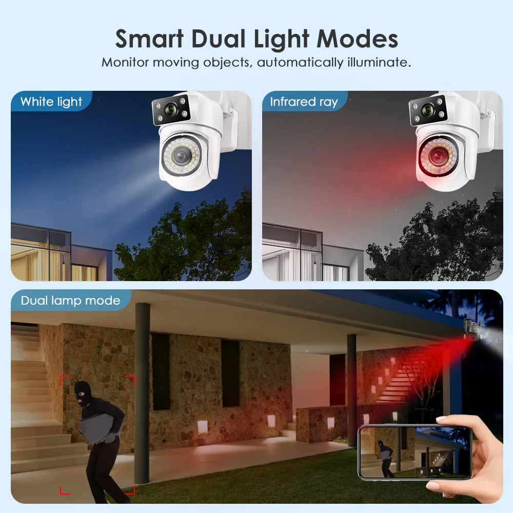 8MP Dual Lens Wifi Survalance Camera Color Night Vision 8X Digital Zoom Ai Auto Tracking Cloud Outdoor Wireless Security Cameras