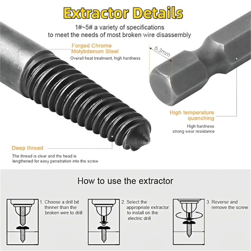 5pcs Screw Extractor Center Drill Bit Guide Set Broken Damaged Remover Superior Durability Multi-spline Dropshipping