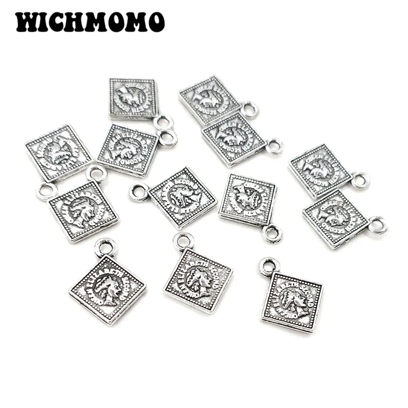 New Fashion 16*13mm 30pieces/bag Retro Zinc Alloy Queen Rhombus Charms Pendants for Earring Necklace Jewelry Accessories