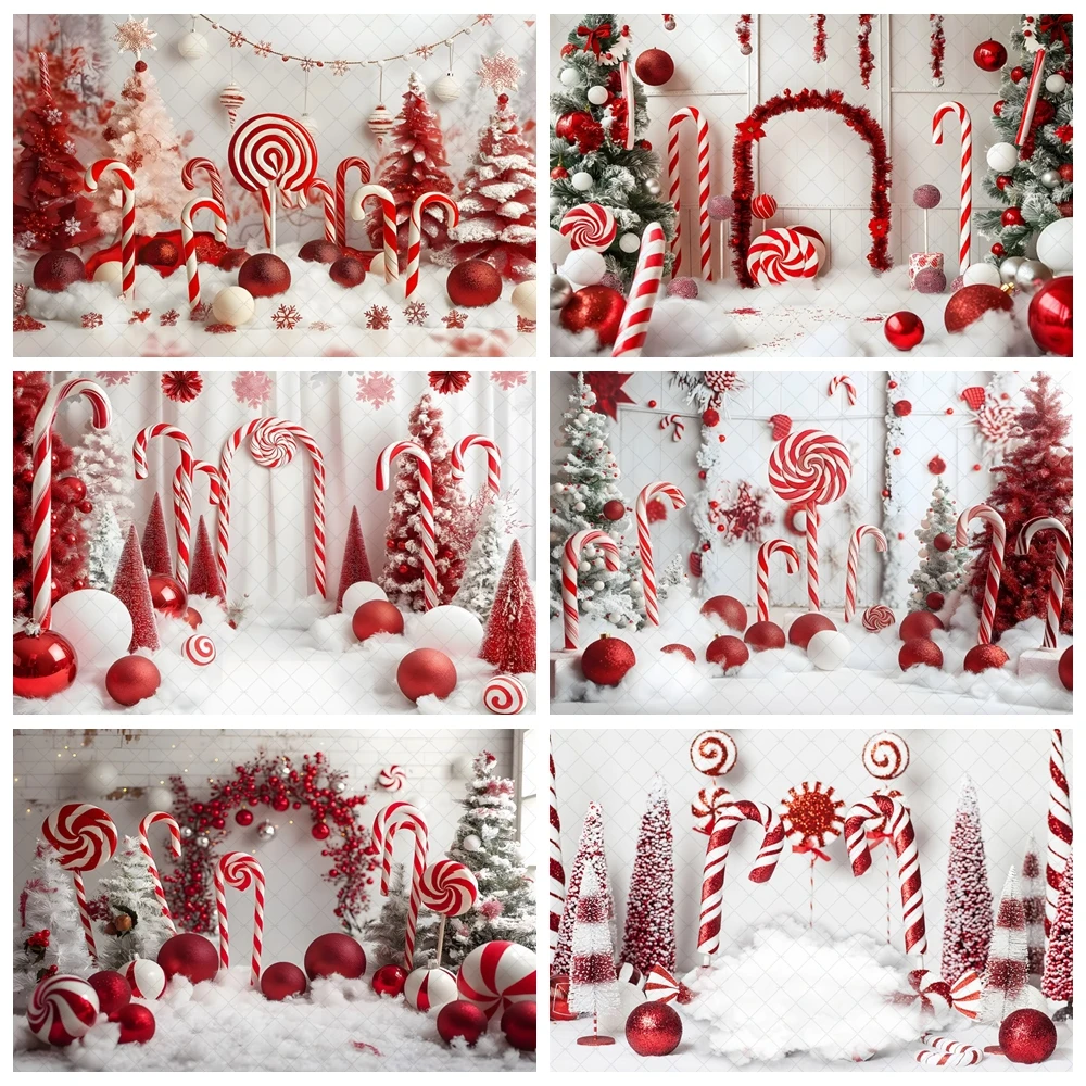 

Christmas Backdrop for Photography Candy Cane Xmas Bells Red and White Decoration Baby Photo Background Photocall Props