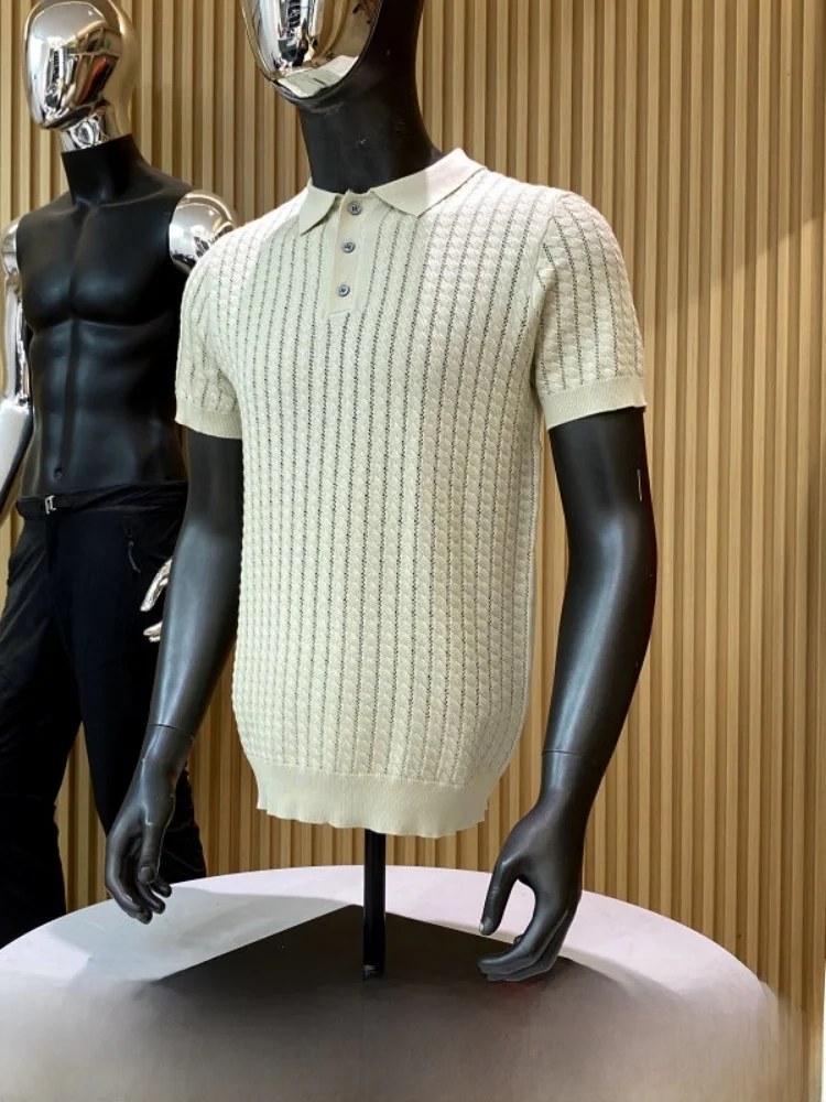 

Textured Men's Shirt Knitted Short Sleeve for Commuting Summer Breathable Polyester Blend Regular Fit Single B...