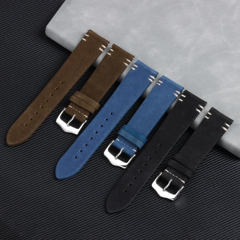 20mm Genuine Leather Strap for Omega for Seiko for Rolex Men Women Vintage Cowhide Suede Watch Band Bracelet